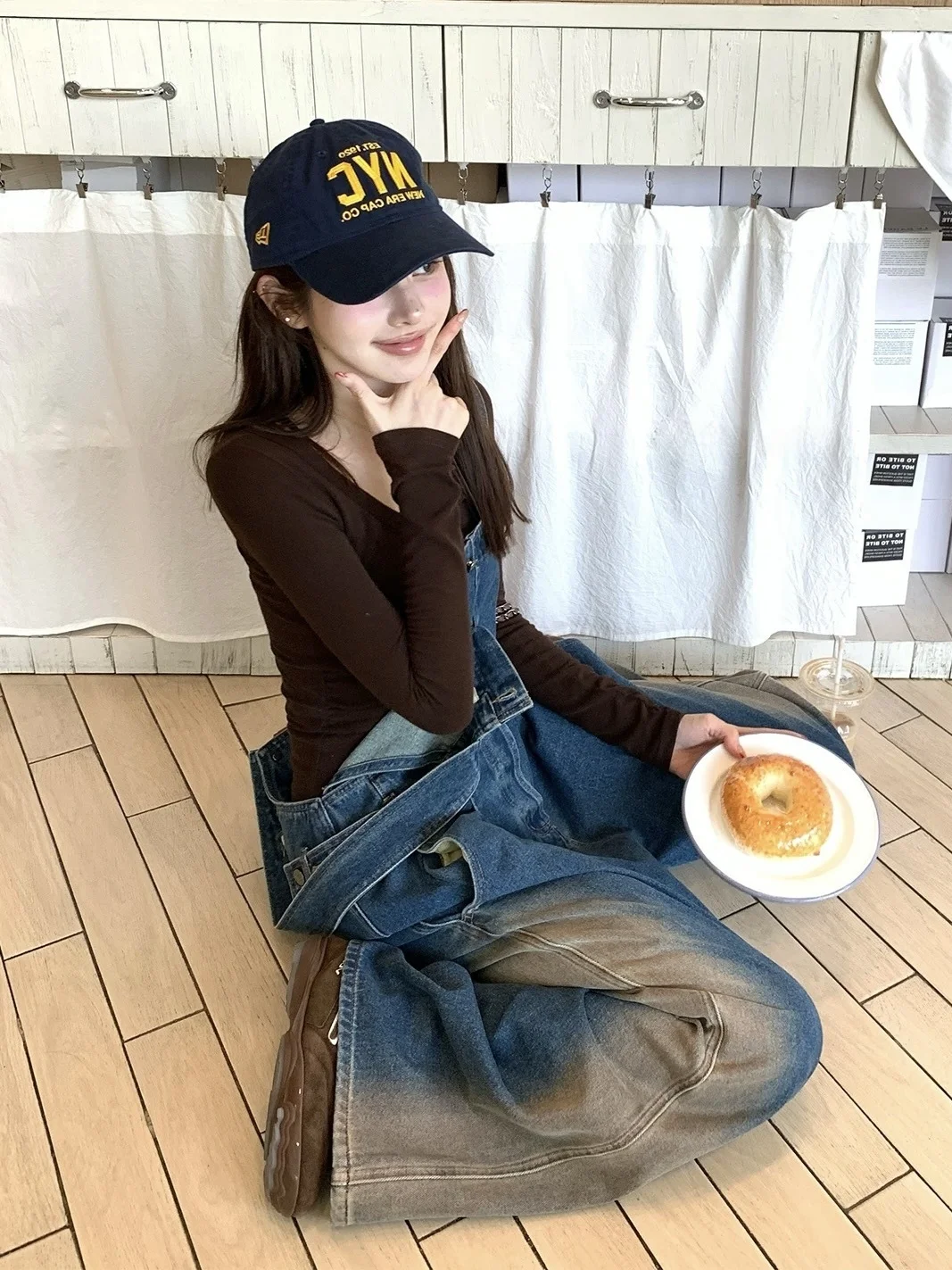 American Retro Denim Overalls Women's Spring Autumn New Heavy adient Lazy Loose Wide Leg Workwear Overall Pants