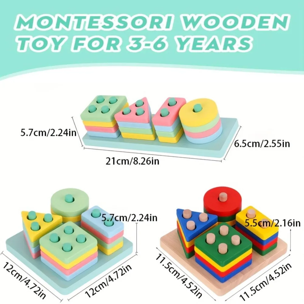 Brinquedos montessori de empilhamento de classificação de madeira, blocos de reconhecimento de cores de forma, quebra-cabeça correspondente, brinquedos educativos, presentes para crianças