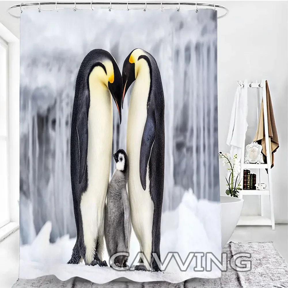 Penguin 3D Printed  Shower Curtain Waterproof Bathroom Curtain Anti-slip Bath Mat Set Toilet Rugs Mats Home Decor  H02