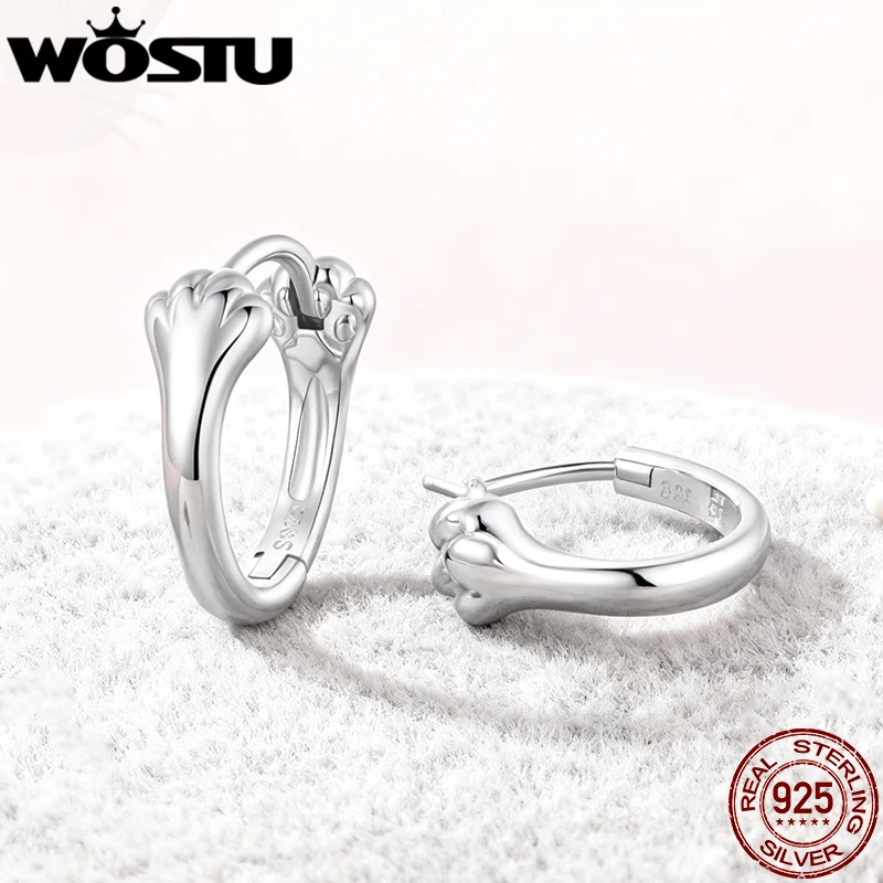 

WOSTU Real 925 Sterling Silver aw Print Huggies Hoop earrings, Lovely Pet Animal Ear Cuffs Gift For pet lover Family Daugth