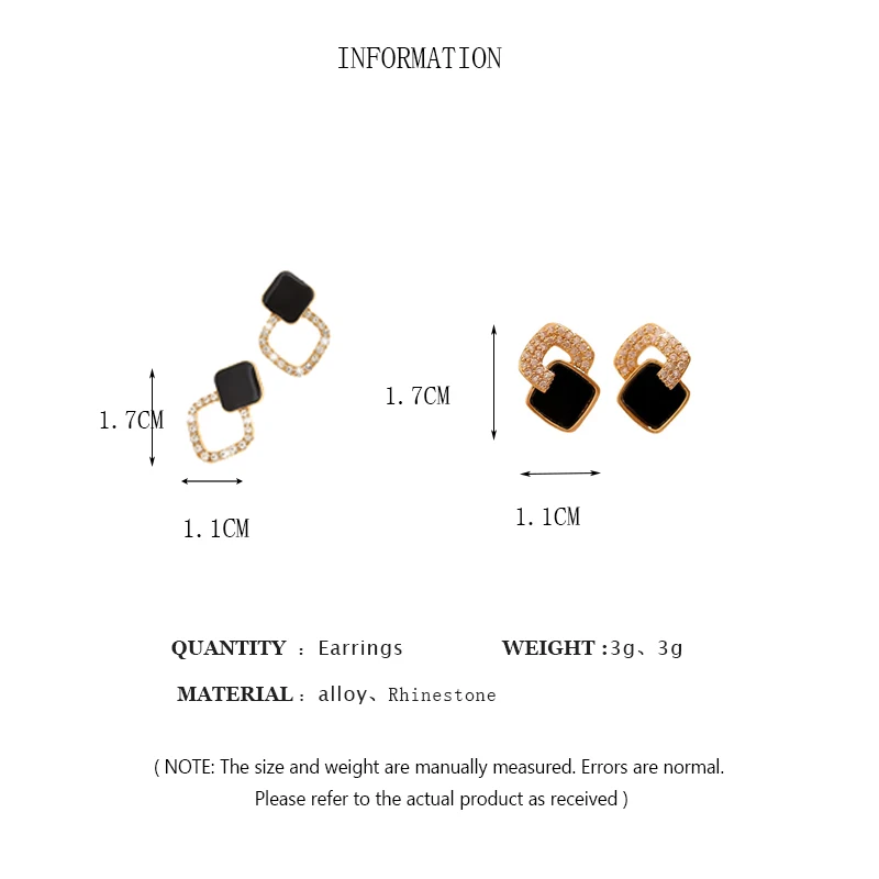 Classic Black Square Ear Stud Women's Fashion Shiny Rhinestone Earrings Hollow Geometric Ear Stud Wedding Bridal Accessories image 6