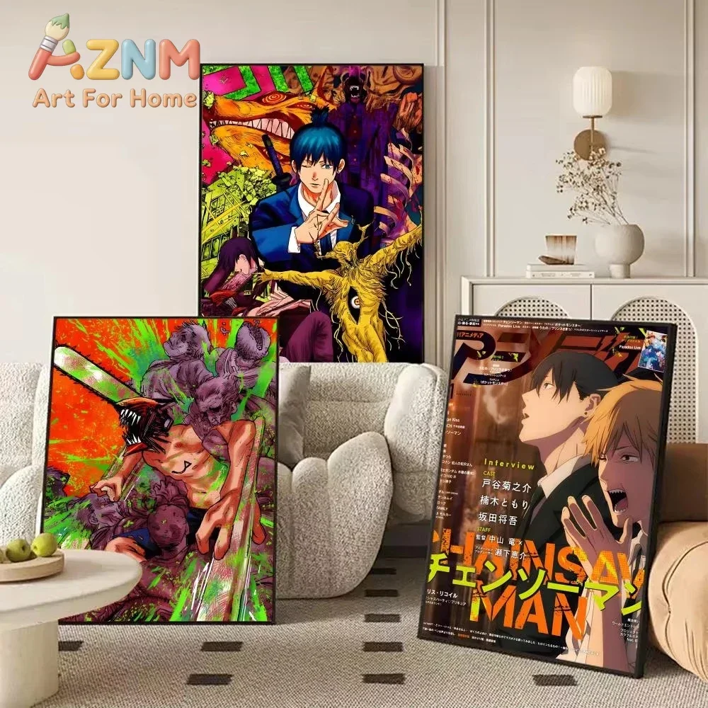AZNM Chainsaw Man Manga Cover Canvas Wall Art Frameless Print Poster for Home Bedroom Living Room Wall Decor