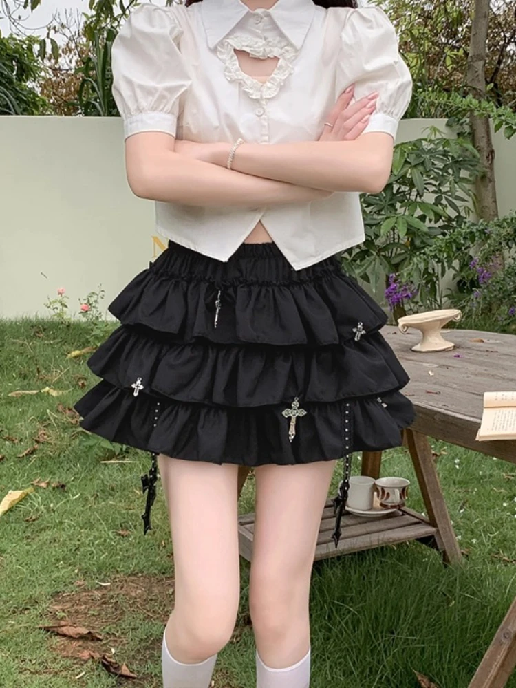 Falda corta estética Y2k para mujer, minifaldas Vintage con cruz bonita a la moda, ropa gótica Kawaii Chic Harajuku para mujer