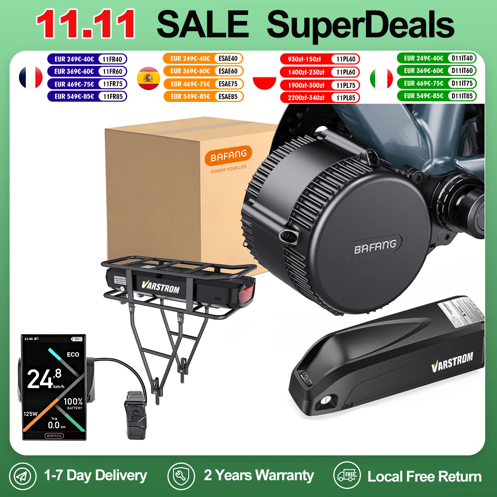 Bafang 1000W 750W 500W 250W moteur d'entraînement central 36V 48V 52V Kit de Conversion de vélo électrique batterie au Lithium Hailong BBS01B BBS02B BBSHD