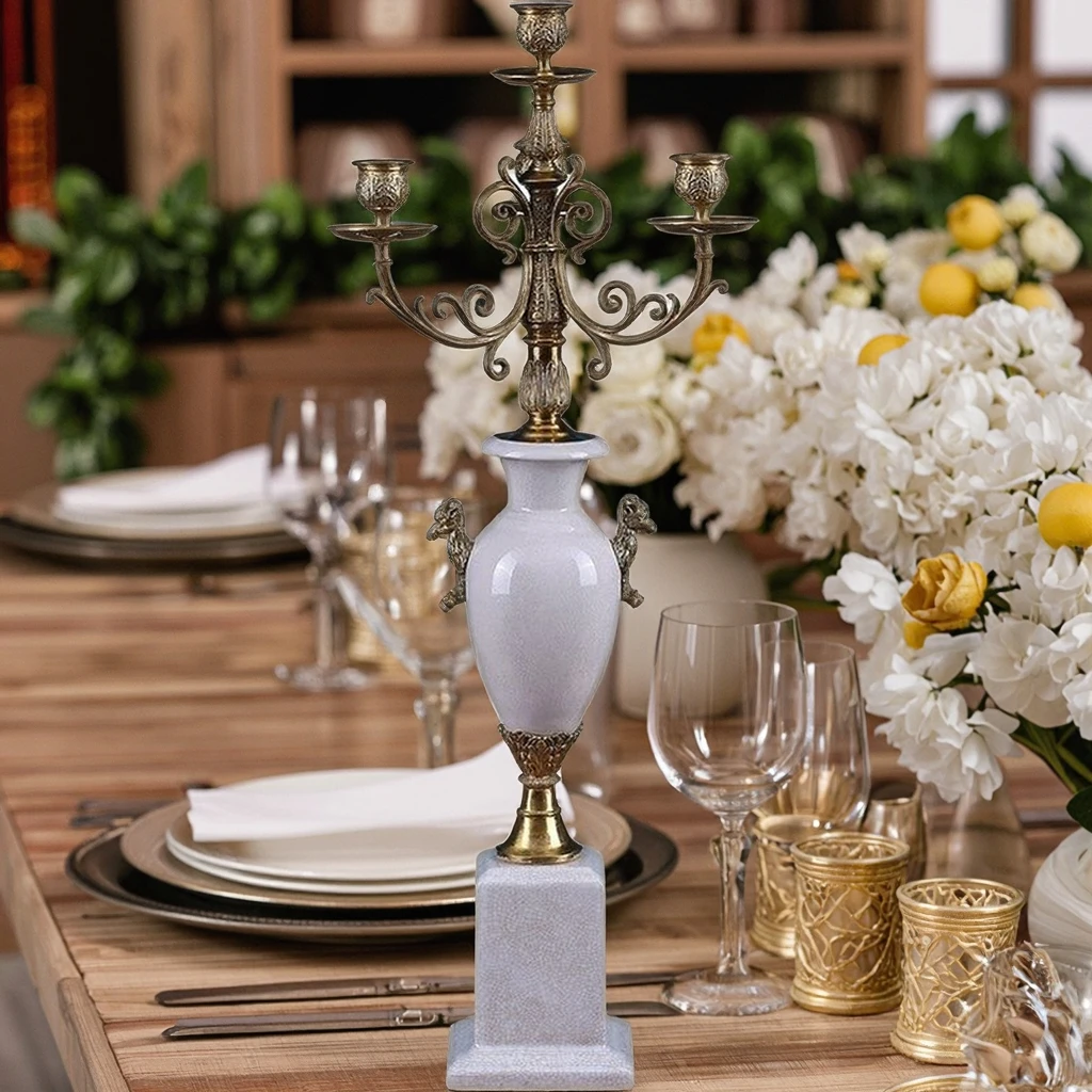 &c Tall Elegant European Antique Porcelain Candlestick Holder Home Decor Items for Living Room Home Accessories