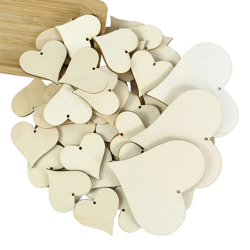 

10-100 шт. незавершенные пустые деревянные ломтики в форме сердца диски DIY ремесленные детали для свадебных украшений вечерние украшения