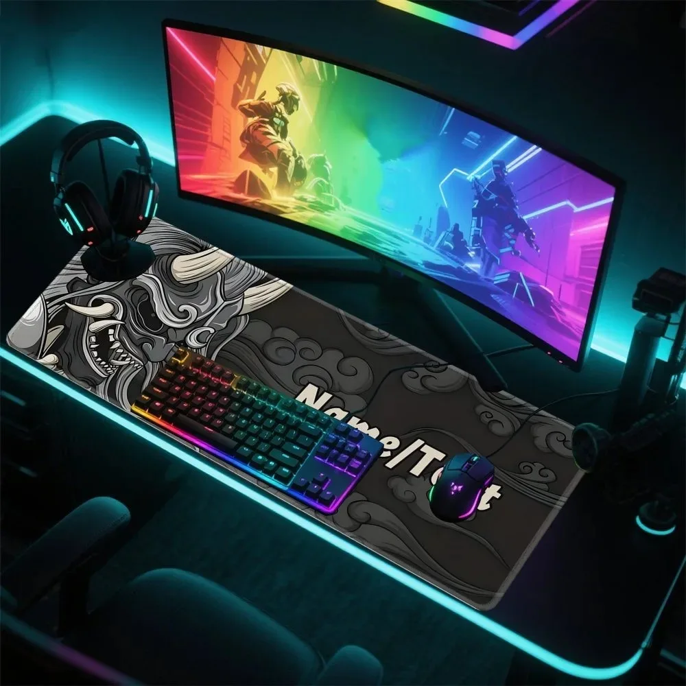 Extra Large Customizable Japanese Monster Gaming Mouse Pad, Artisan Black‑Gray Traditional Art Rubber Mat for Desktop Decor