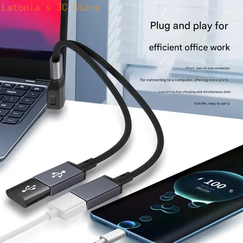 Nylon Braided USB C Splitter Cable 66W Charging for 2 Devices Simultaneously X3UB