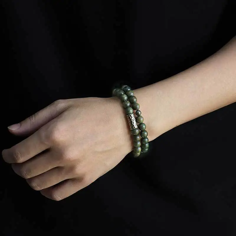 مم الأخضر دائرة مزدوجة مطرز للرجال النساء الأدبية العرقية نمط خشب الصندل الأسود الخوخ الخشب الفن واللعب سوار محظوظ المجوهرات