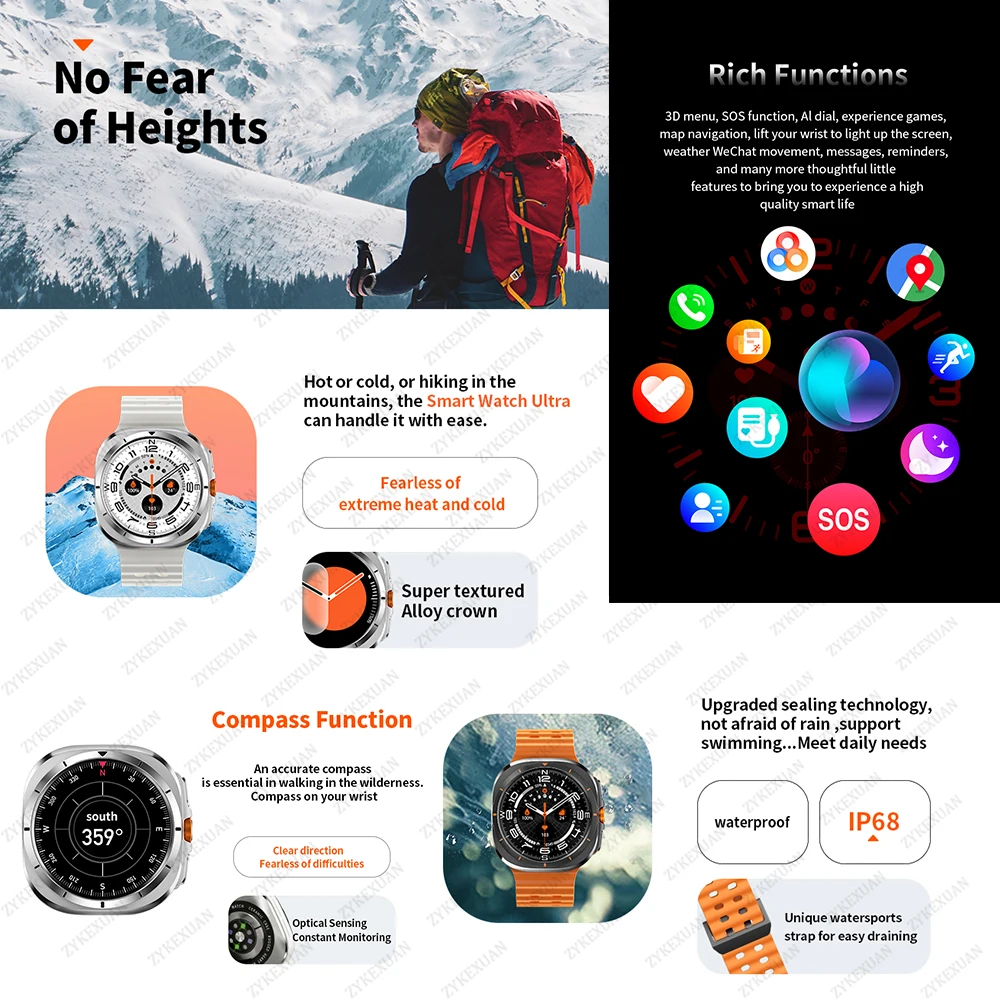 For Samsung Galaxy Watch 7 Ultra GPS NFC Smart Watch Outdoor Sports Man Compass AMOLED BT Call IP68 Galaxy 6 Upgraded Smartwatch