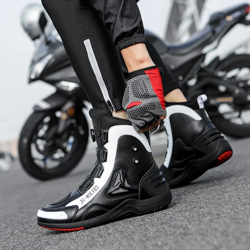 

Men Riding Shoes Highly Elastic Cowhide Leather Boots Motorbike Anti-slip Rubber Sole Outdoor Sneakers Casual Motorcycle Cycling