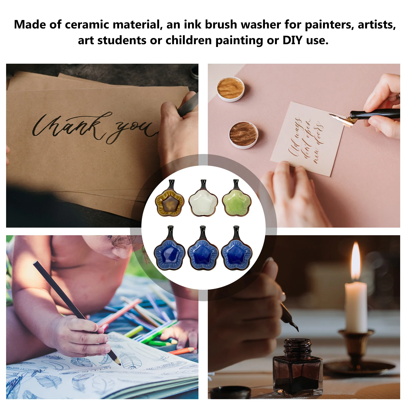 

6Pcs Ceramic Ink Water Dish Sturdy Polished Brush Washer for Beginners Professionals Calligraphy Ceramic Ink Dish