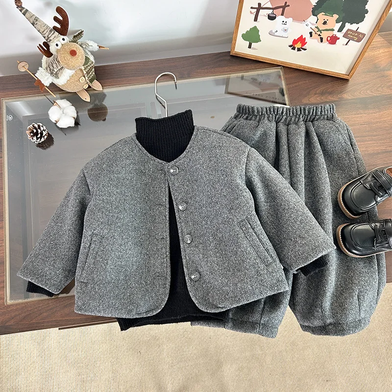 Mantel wol anak laki-laki mantel wol bayi set wol tahun 2025 pakaian musim dingin anak-anak baru ucapan Selamat Tahun Baru