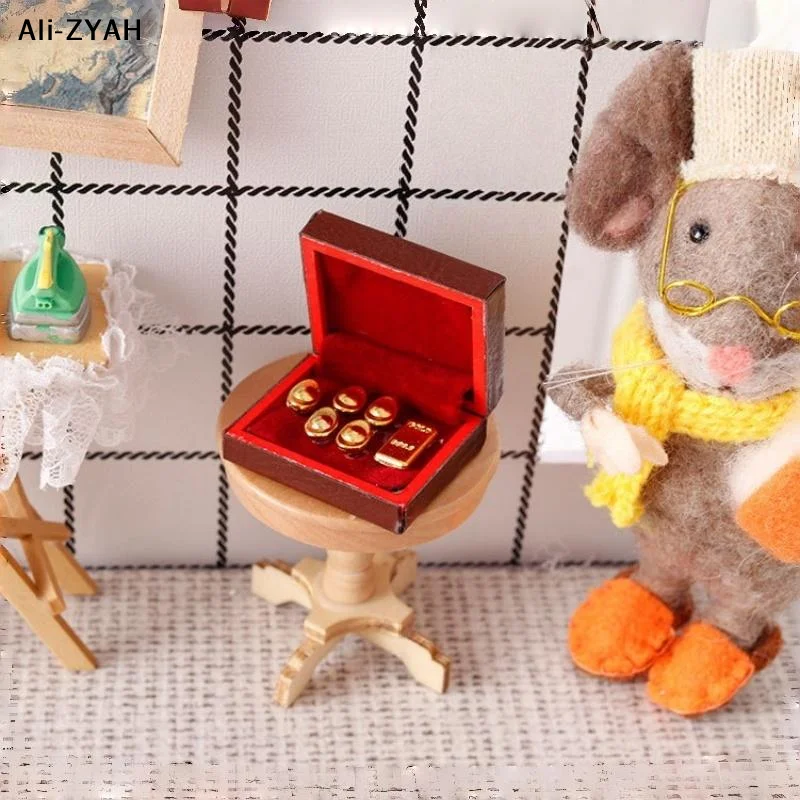 1 Set Vintage Sieradendoos 1:12 Poppenhuis Miniatuur Accessoires Mini Houten Sieradendoos Model Speelgoed Voor Poppenhuis Decoratie