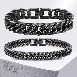 Vnox 8mm/12mm Bold Heavy Stainless Steel Cuban Bracelets for Men Boys,Oxidized Metal Wristband,Punk Rock Chain Bracelet Jewelry