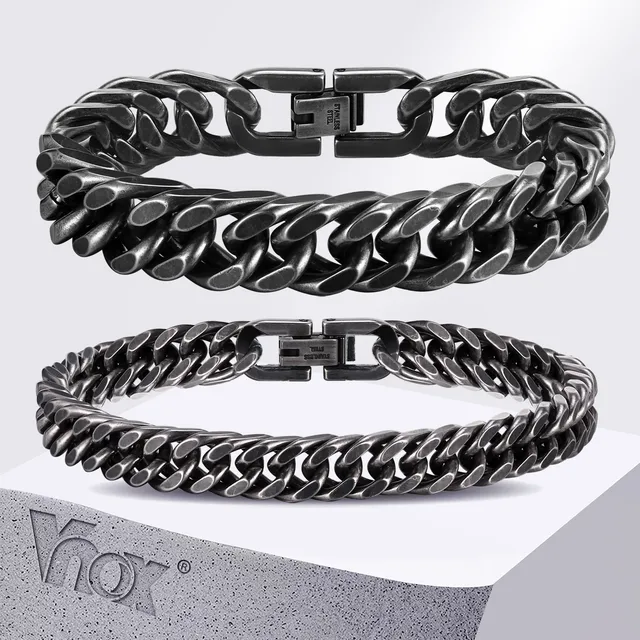 Vnox 8mm/12mm pogube ciężkie bransoletki kubańskie ze stali nierdzewnej dla mężczyzn chłopców, oksydowana metalowa opaska na nadgarstek, bransoletka z łańcuszkiem Punk Rock biżuteria