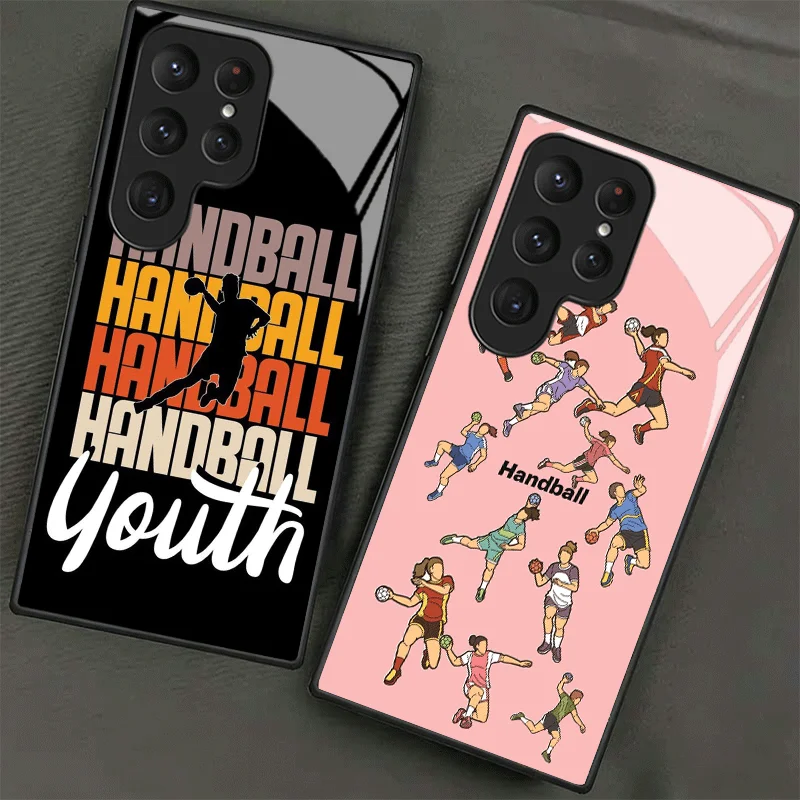 Handball Sport Tempered Glass Phone Case for Samsung Galaxy S24 S25 S26 Ultra Edge S23 FE S22 Plus S21 + S20 Shockproof Cover