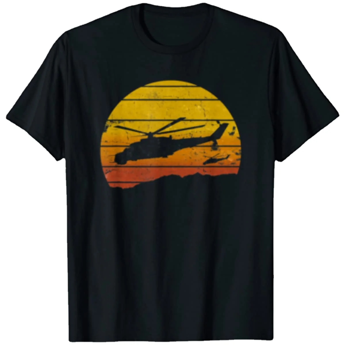 Mi-24 Hind Russian Military Helicopter Sunrise Men T-Shirt Short Sleeve Casual Cotton O-Neck Summer Shirts