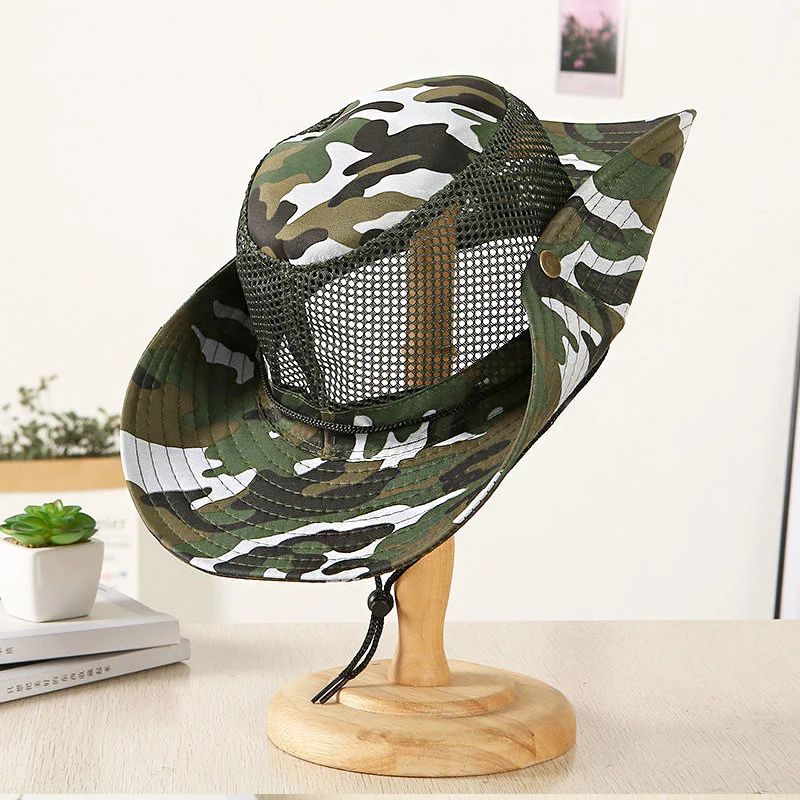 

New Summer Cool Mountaineering Cap Mesh Breathable Men Sun Hat Large Brim Outdoor Visors Fishing Solid Color Male Fisherman Hats