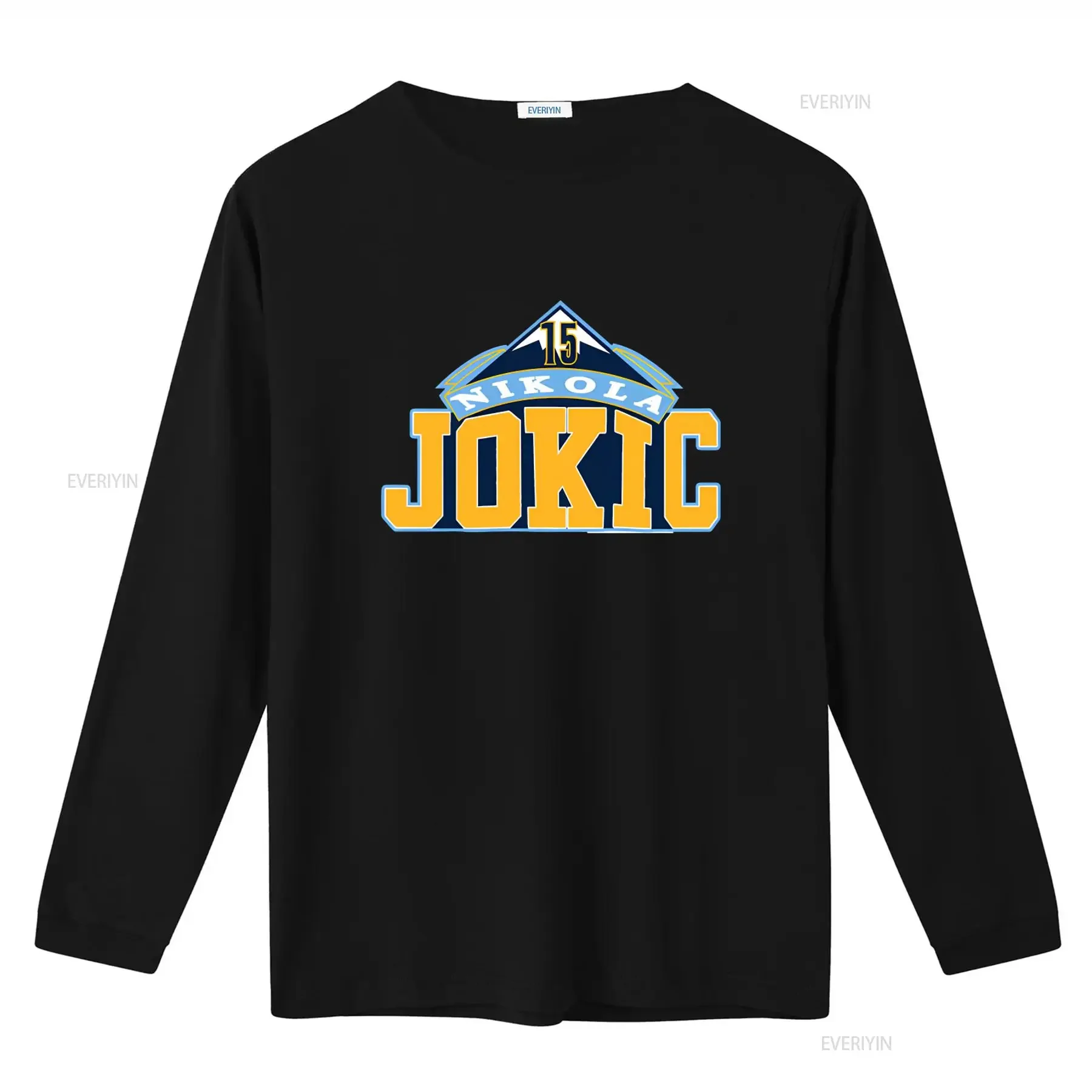 Denver Navy Nikola Jokic 15 Logo Print T Shirt Basketball Fan  vintage Washed graphic Slightly Stretched Top For Everyday Wear