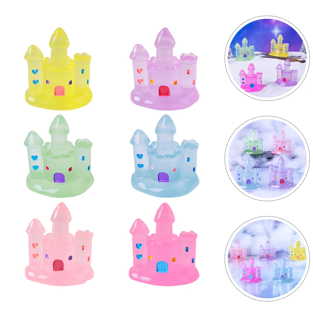 6 Stück Harz Fee Garten Statue Schloss Dekor Mini Landschaft DIY Harz Blumentopf Dekoration Blumentopf Märchenhaus