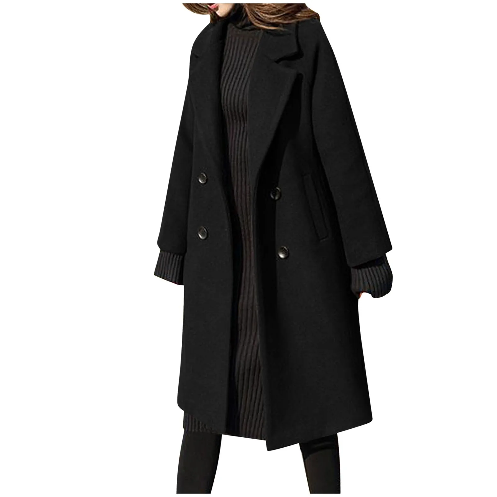 

2023 Autumn And Winter New Women'S Sweater Coat Thickened Mid Length Cold And Windproof Fashion Office Lady Single Breaste Coats