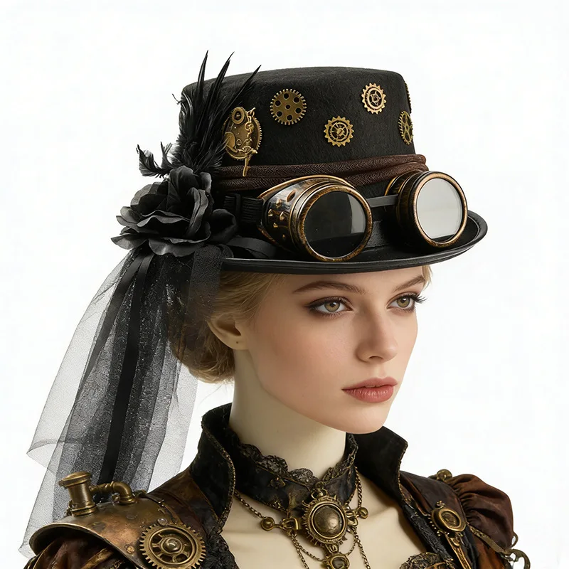 Retro Steampunk Top Hat One Size Victorian Hats With Goggles Unisex Costume Top Hats Gothic Hippies Caps Halloween Props Caps