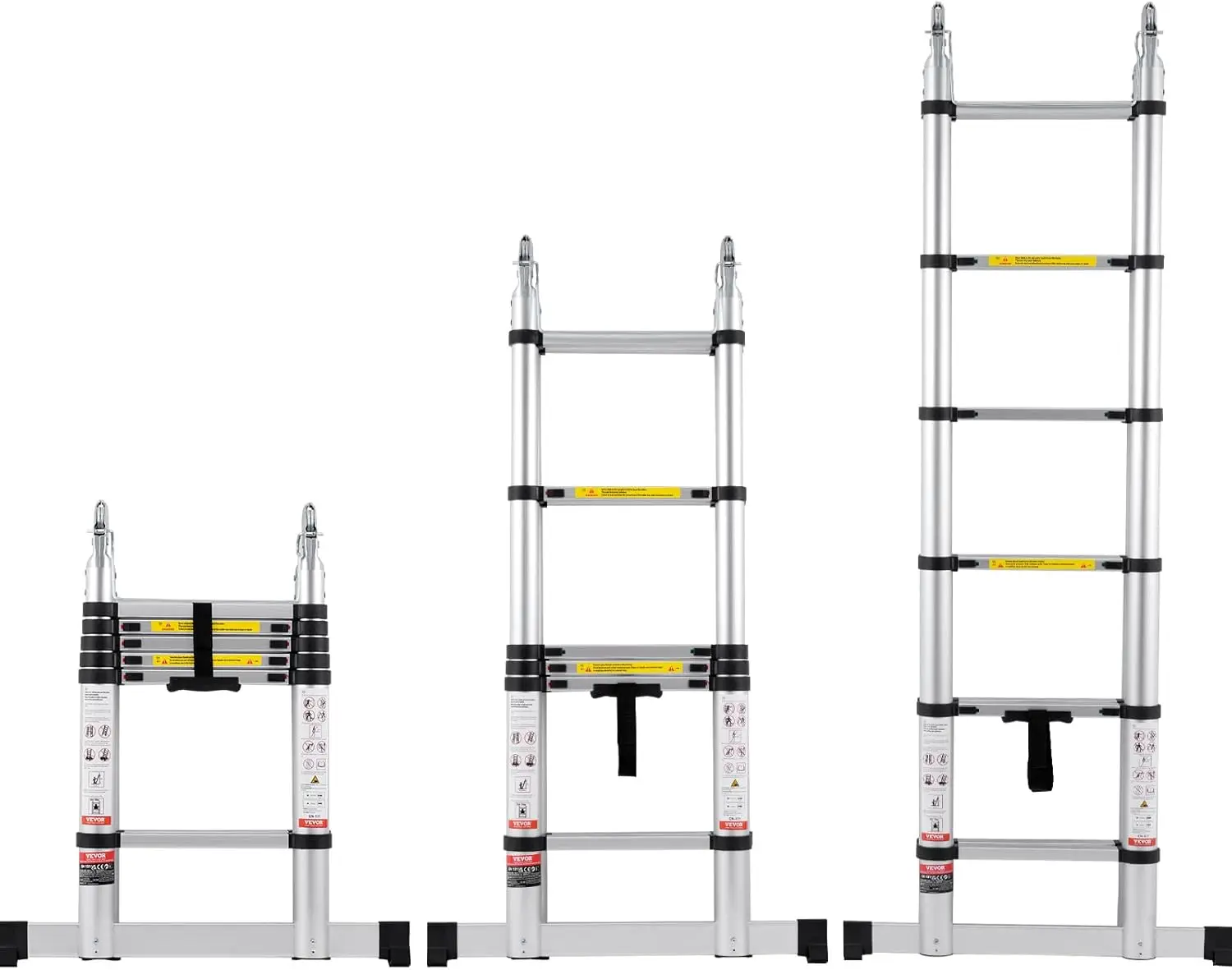 Telescoping Ladder, 12.5FT A-Shape Aluminum Extension  Lightweight, Multi-Button Retraction Collapsible Ladder