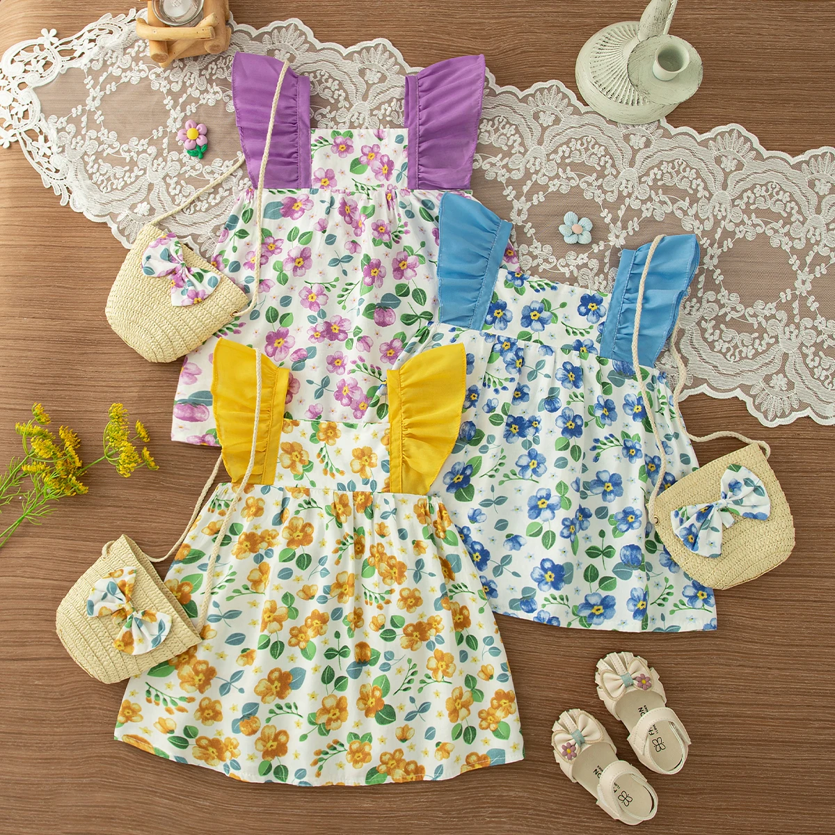 

Детское платье, летнее платье с цветочным принтом и короткими рукавами для маленьких девочек, милое хлопковое пляжное платье для малышей, одежда для маленьких девочек