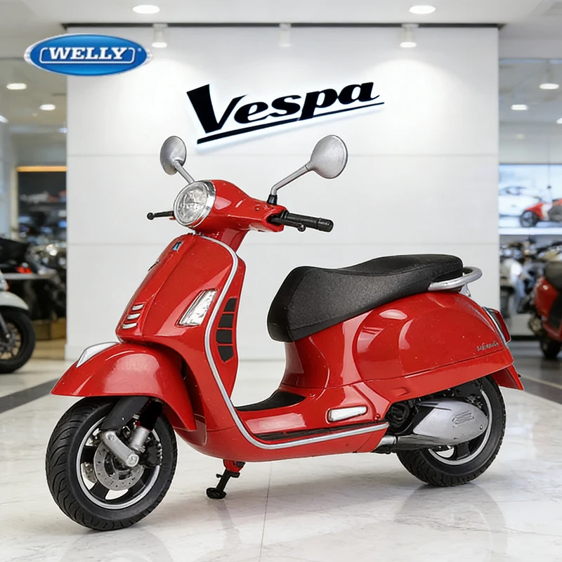 WELLY 1/12 Vespa GTS Super 2020 Die Cast Motorcycle Model Toy Vehicle Collection Autobike Off Road Autocycle Toys Car