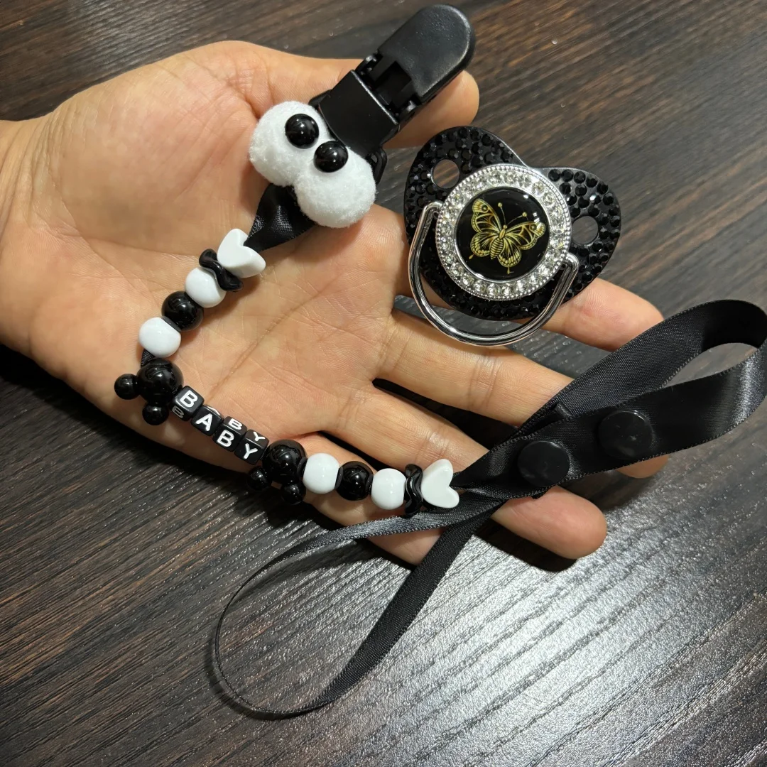 Newborn Simulation Breast Pacifier With Custom Cartoon Print Pacifier Clip Food Grade Silicone Teething Nipple Safe Anti Lost