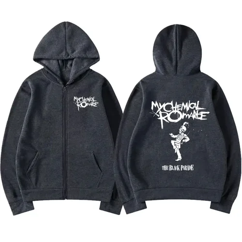 Imagen 2 del producto Sudadera con capucha con cremallera de mi banda romántica (MCR) Reaper Black Parade Punk Emotion Rock con cremallera, sudadera con capucha Retro de Hip Hop a la moda para hombre