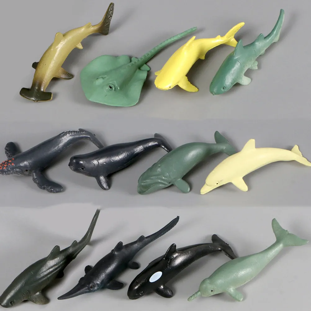 12Pcs Marine Animal Figurines Mini Ocean Creatures Educational Toys Cake Toppers Home Window Decor