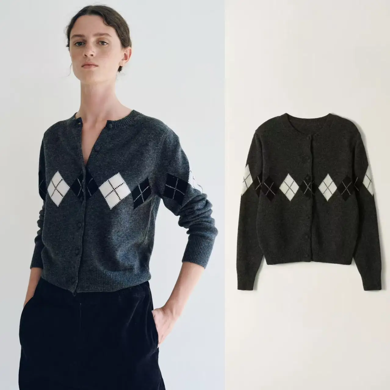 سترة صوفية محبوكة كاجوال من الصوف بتصميم كلاسيكي من Mat Retro Briti Sle، نمط معرف فوري، لا شيء مكتوب فيه