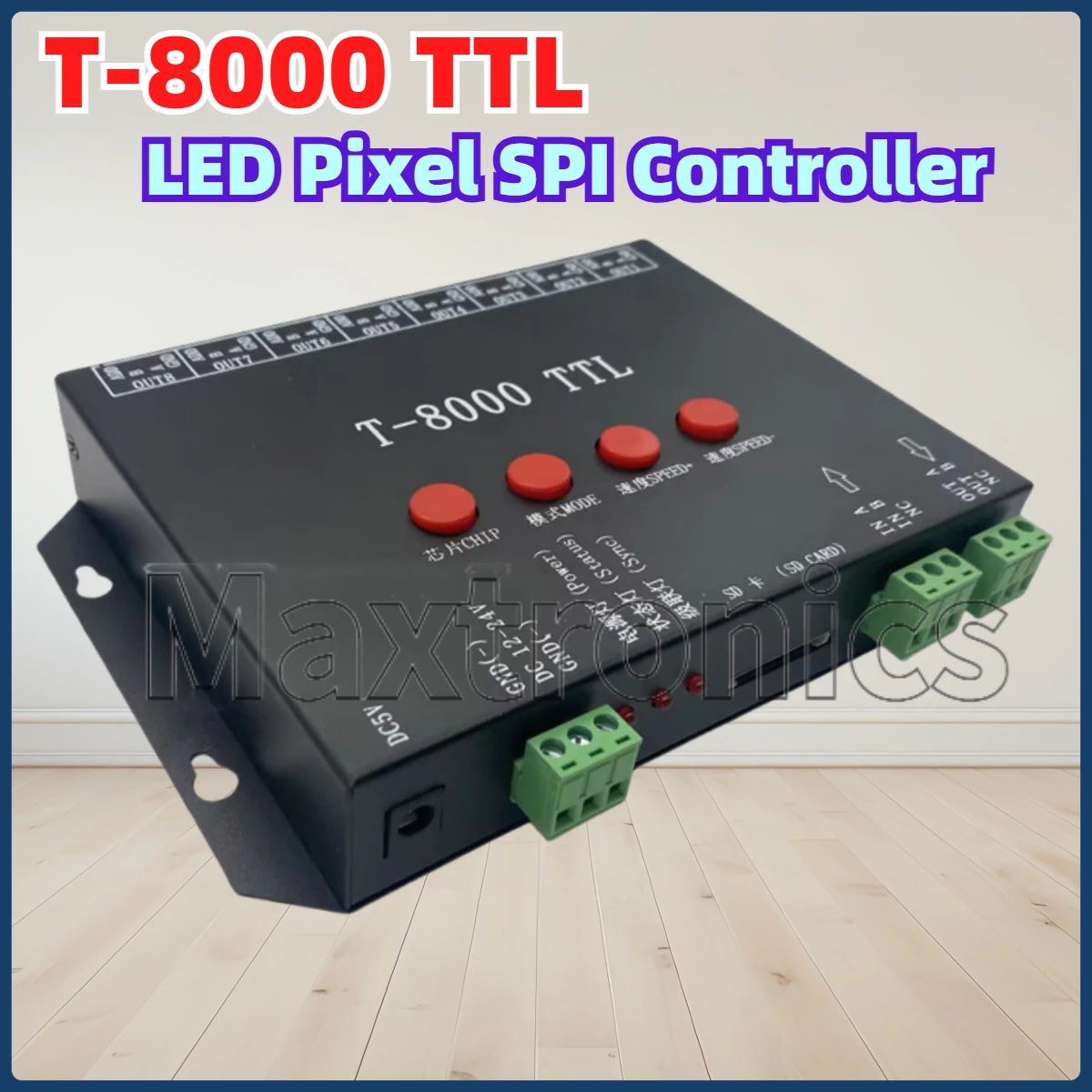 T-8000 TTL LED Pixel SPI Controller DC5V 12V-24V With SD Card Program for ws2812b/WS2811/LPD6803/DMX512 LED Strip Light Tape