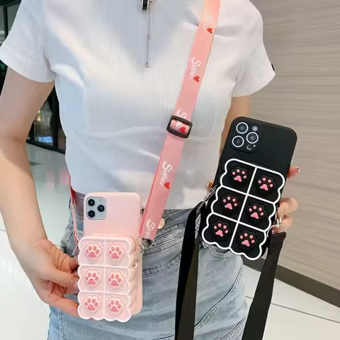 Purse Lanyard Wallet Phone Cases For Samsung Galaxy A82 A22 A02 A32 A02S A72 A52 A12 M12 A42 M51 M31S Cat Claw Card Stand Cover