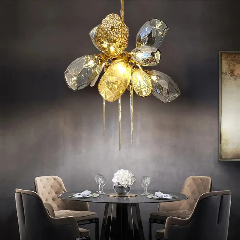 Luxury art design LED glass ceiling light, suitable for villa living rooms, stairs, dining rooms, crystal decorative chandeliers