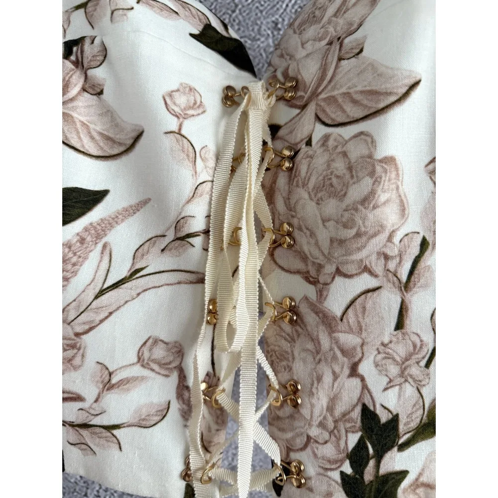 White Buddha's Hand Floral Print  Midi Skirt and Top Two Piece Sets Womens Outifits
