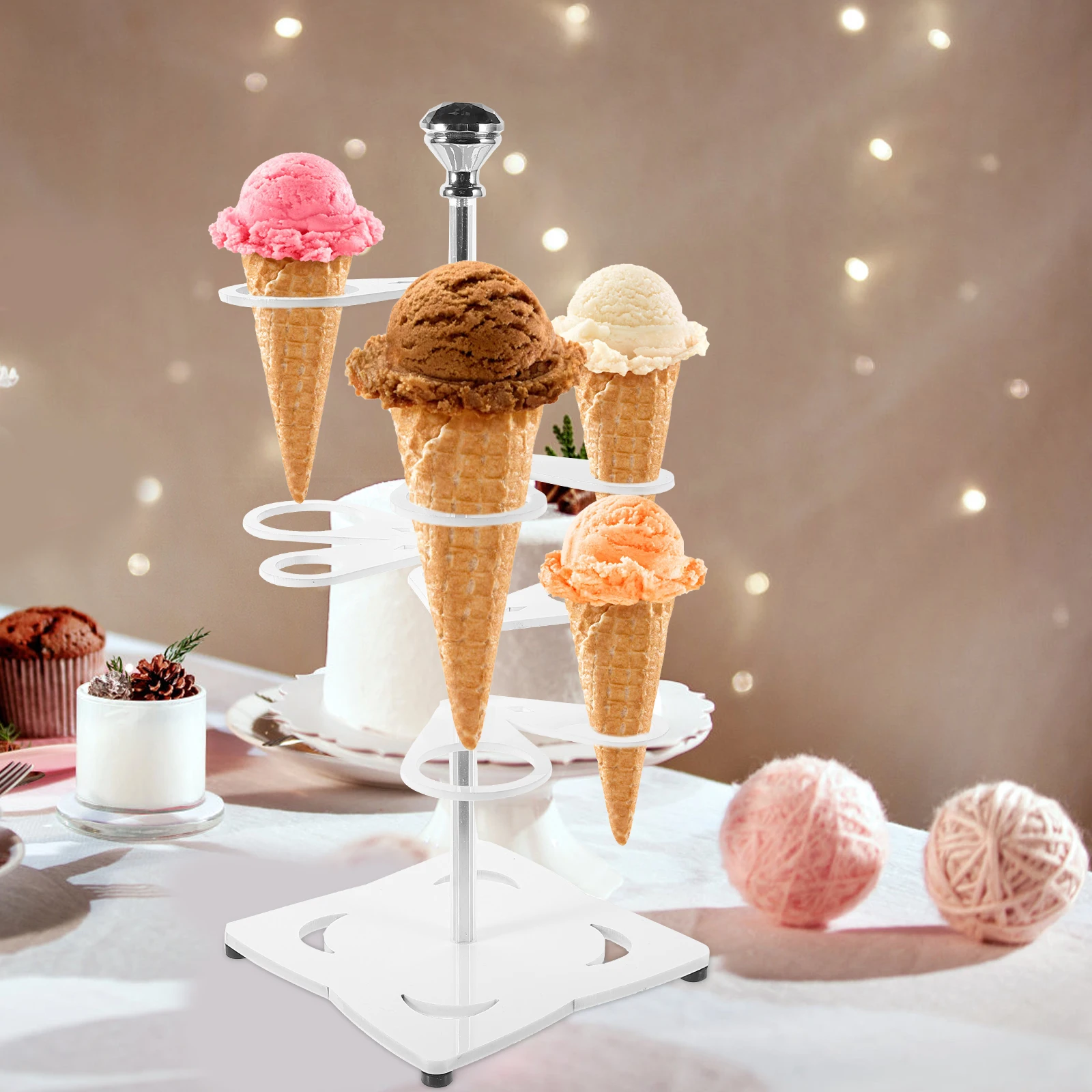 

Ice Cream Cone Display Stand Acrylic 6 Holes Sturdy Dessert Holder For Party Wedding Shower Lightweight Easy Assembly Sushi