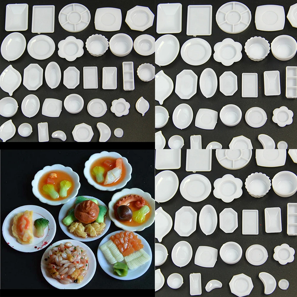 

33 Pcs Dollhouse Miniature Tableware Plastic Plate Dishes Set Mini Food