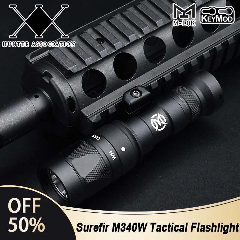 

Tactical Airsoft Surefir M340 M340W Flashlight Fit 20mm Picatinny Rail MLOK KEYMOD Hunting Weapon Light Mount Rifle