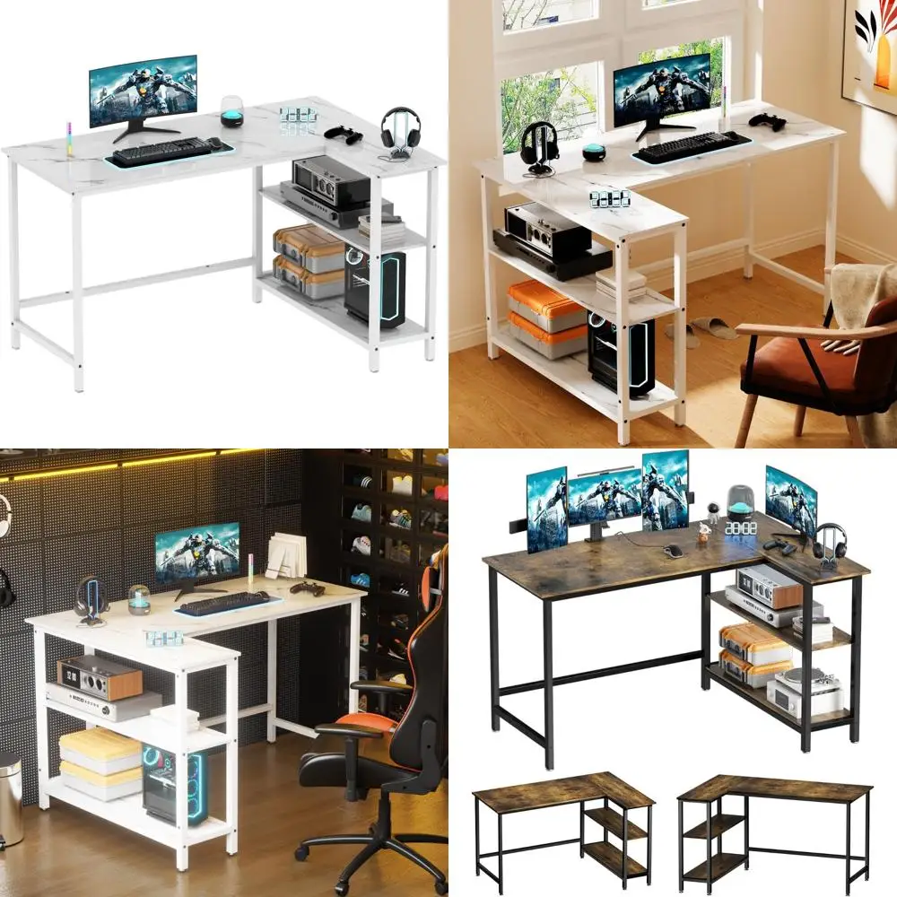Gaming Writing Desk 50 Inch with Storage Shelves, Home Office Study PC Table Workstation for Comfortable Livi