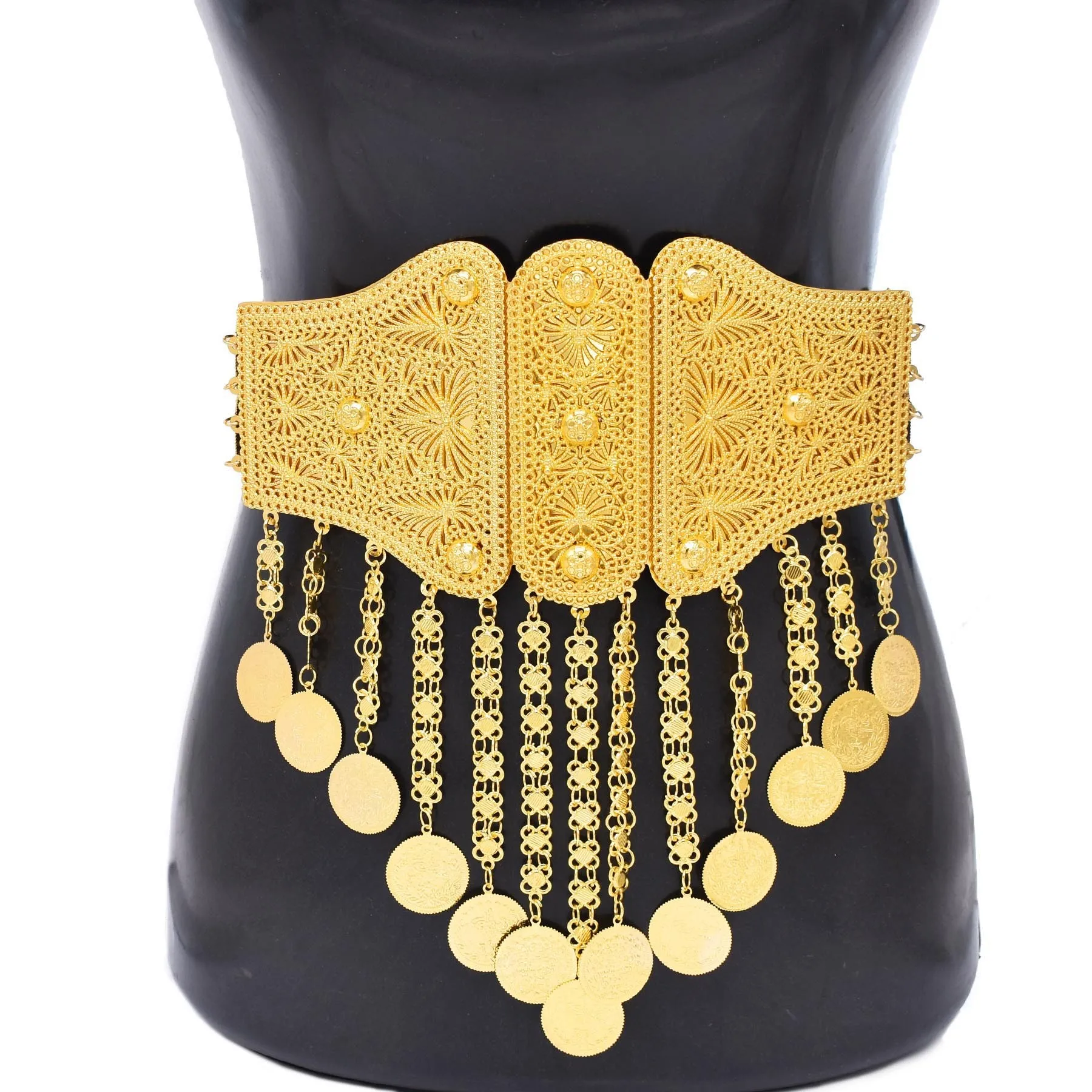 Golden Coins Metal Belts India Belly Dance Moroccan Waist Chain Afghan Turkish Kurdistan National Dress Body Jewelry for Women