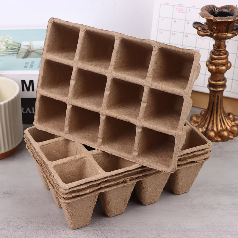 5Pcs 12-Hole Plant Nursery Tray Pulp Biodegradable Gardening Sowing Tray Seed Planter Hydroponics Growing System Tools