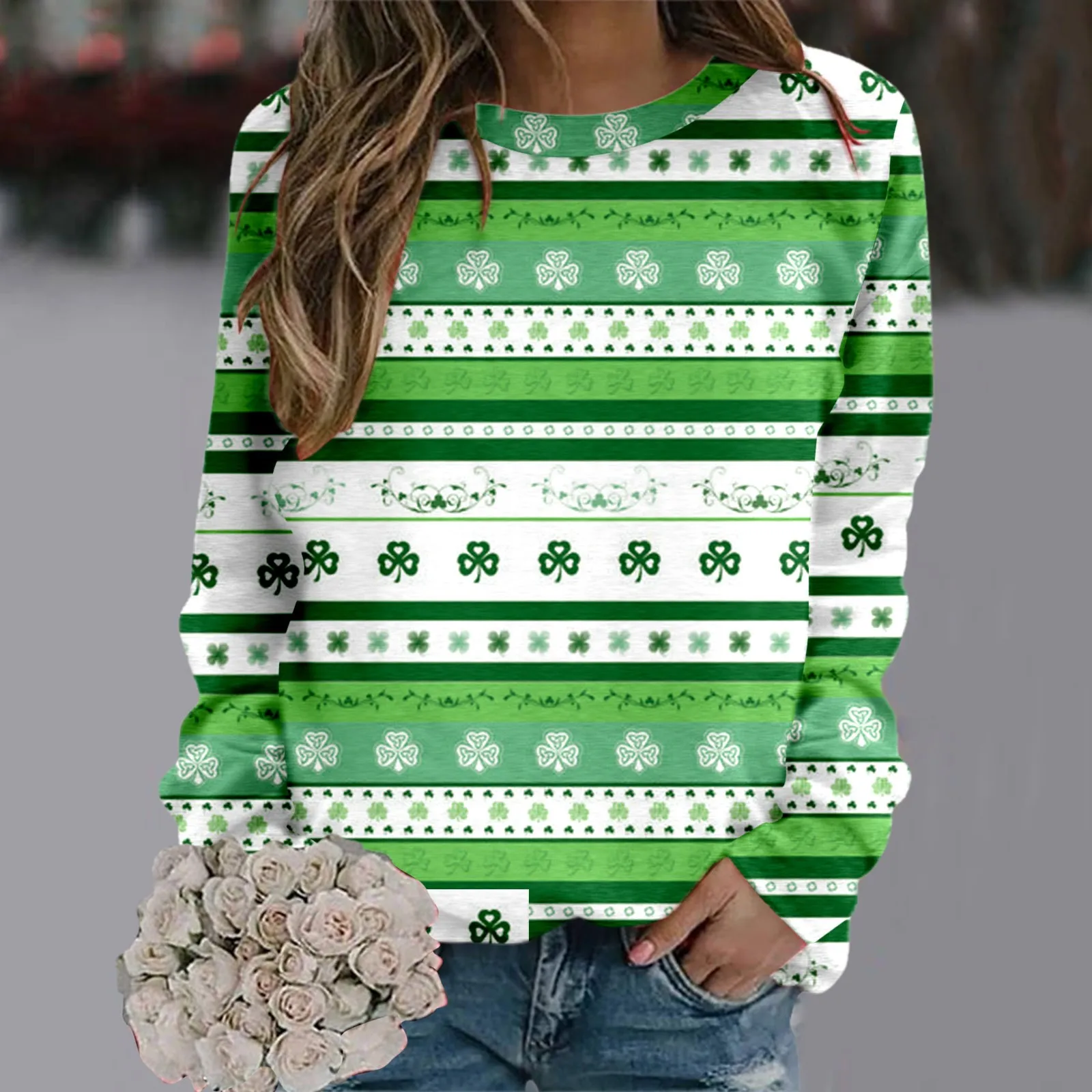 Green Pullover Sweaters Women St Patrick Day Clothes 2024 Womens Daily Green Workout Long Sleeve O Neck T Shirt Female Tops