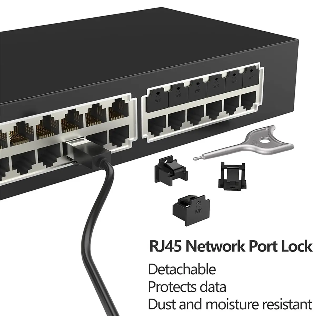 Utility Design Locking RJ45 Port/Dust Blocker,RJ45 Dust Cover Cap Female Port Plugs Protector,Compatible RJ45 Port Devices