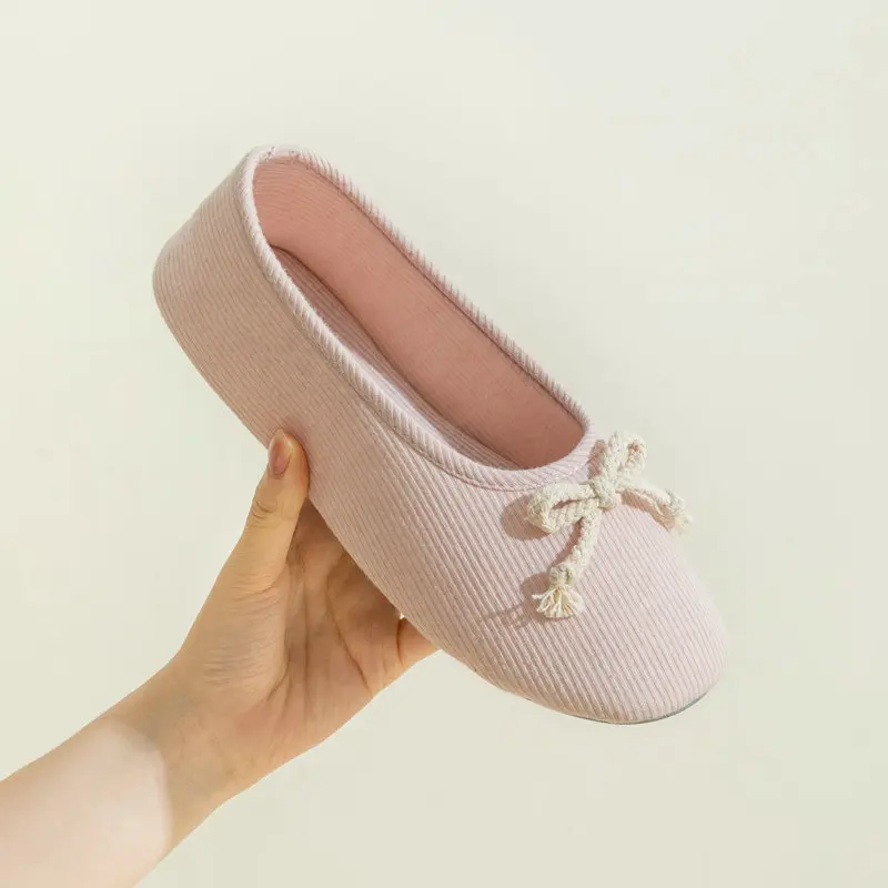 New Arrive Soft Cotton Pink Non-slip House Indoor Flats Slipper Bow Spring Summer Slippers For Women Cute Girl Shoes