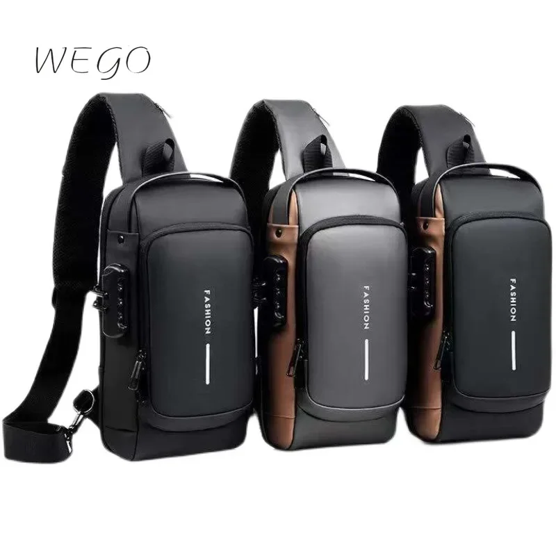 

New Men's Chest Bag Large-capacity USB Charging Crossbody PU Leather Leisure Outdoor Sports Designer Bags Luxury