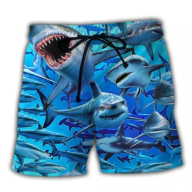 New Men\'s Board Short Swim Shorts Swim Trunks Drawstring Shark Graphic Prints Quick Drying Casual Holiday Hawaiian Shorts