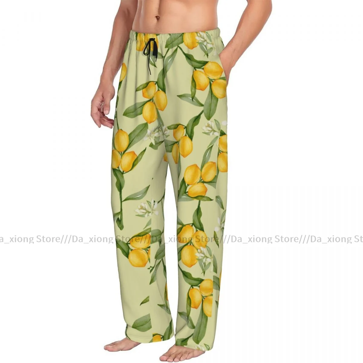 Men's Sleepwear Loose Sleep Pants Pajamas Lemon Citrus Yellow Fruit Leaves Long Lounge Bottoms Casual Homewear